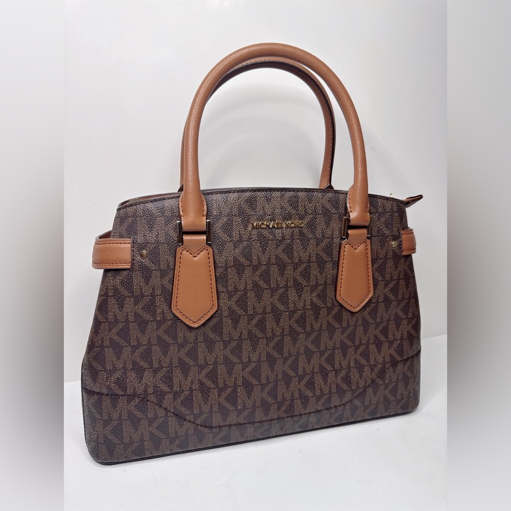 Michael Kors Lynn Brown Lugg MK Printed Large Satchel Bag - Picture 7 of 15